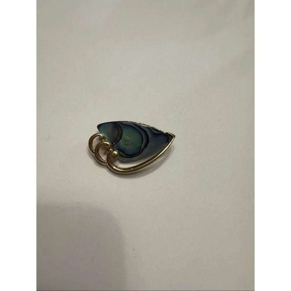 Vintage Abalone Shell Brooch Gold Tone Modernist Mid Century Jewelry